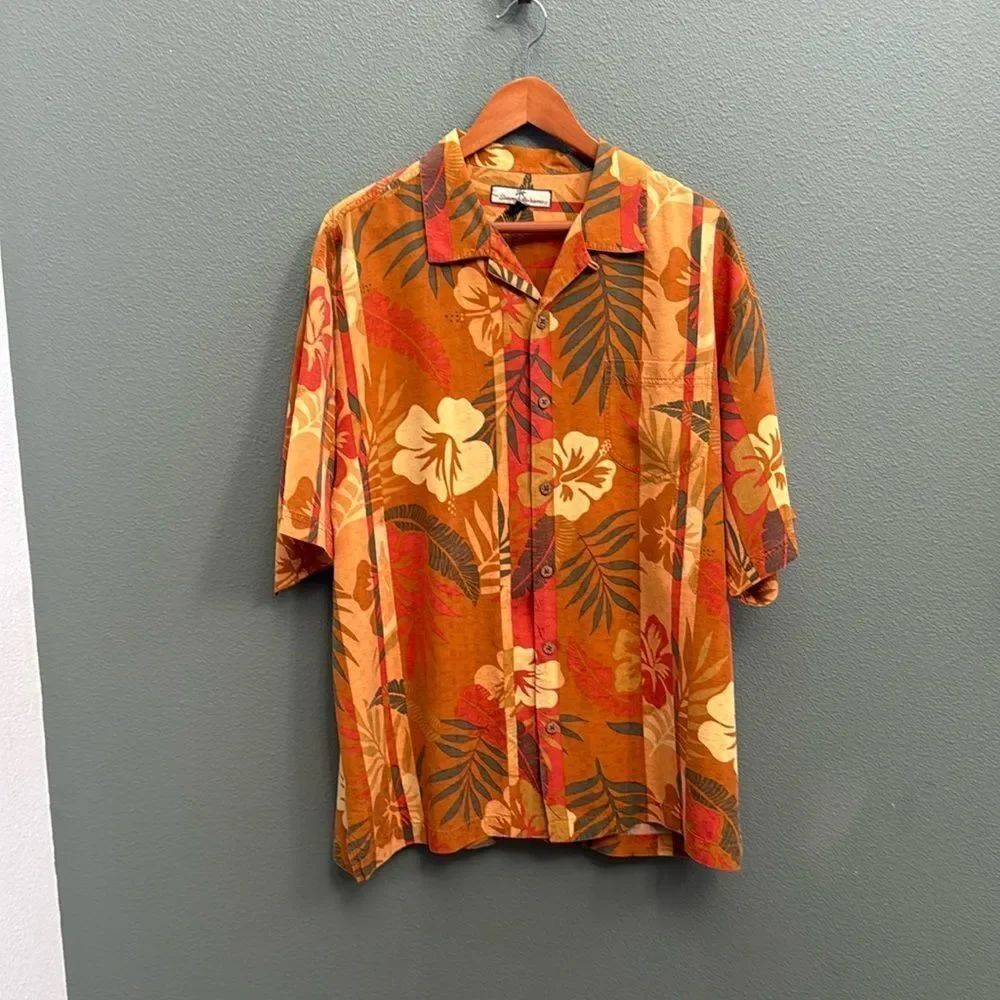 Tommy Bahama Short Sleeve Button Down 100% Silk Hawaiian Shirt Large